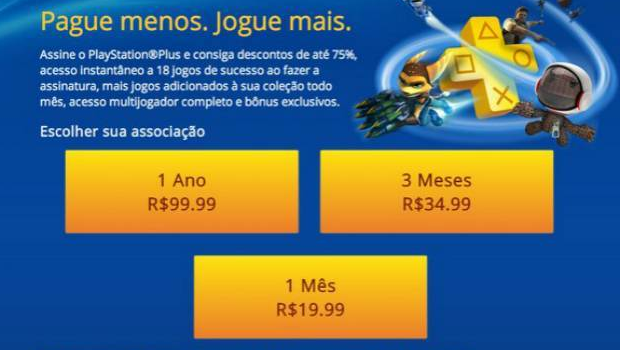 Tela da PSN Plus brasileira