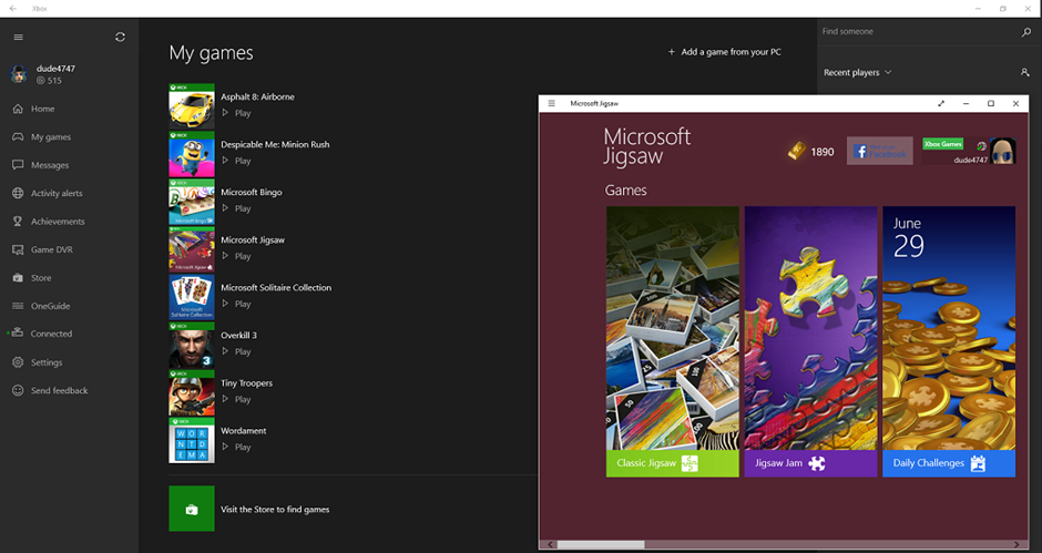 App do Xbox One no Windows 10